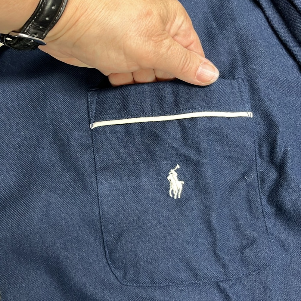 RALPH LAUREN NWT Men's Long SLV 1 Pocket Navy/White Trim Cotton Pajama Top SZ L - Picture 6 of 16